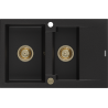 Mexen Gaspar fregadero de granito de 1,5 cubetas con escurridor 737 x 475 mm, negro, sifón dorado - 6507731505-77-G