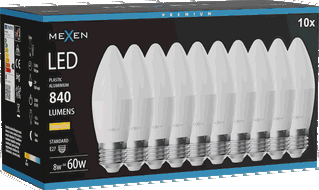 Mexen Nova 10x LED-Glühbirne E27, C37, 8W, Warm - 3000K, 840 lm - L102-E27-0830-01x10