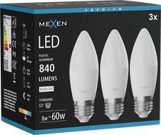 Mexen Nova 3x LED spuldze E27, C37, 8W, Neitrāls - 4000K, 840 lm - L102-E27-0840-01x03