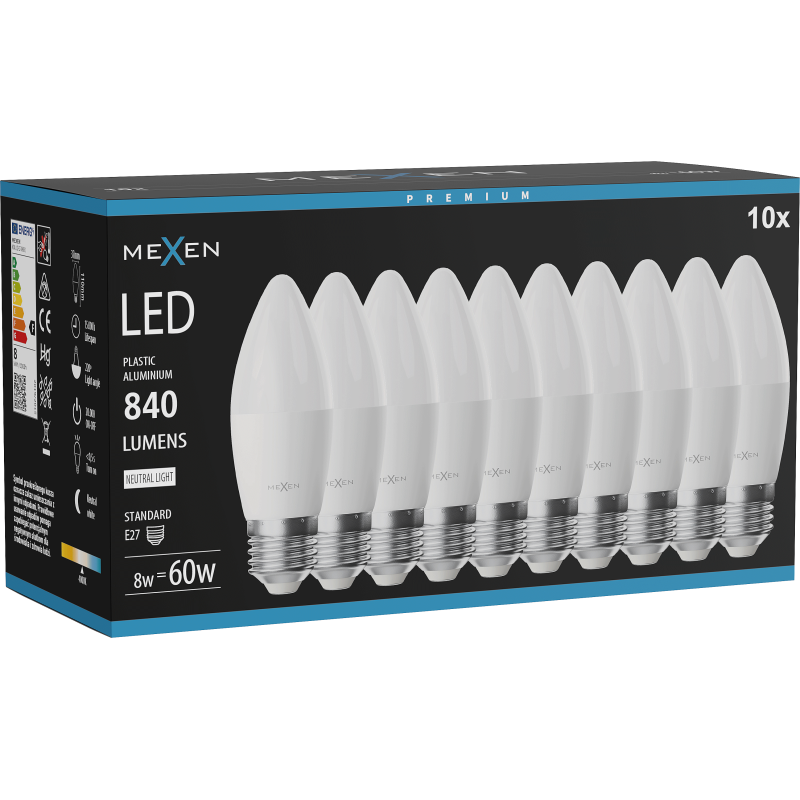 Mexen Nova 10x LED Bulb E27, C37, 8W, Neutral - 4000K, 840 lm - L102-E27-0840-01x10