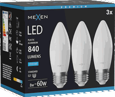 Mexen Nova 3x Lampadina LED E27, C37, 8W, Fredda - 6500K, 840 lm - L102-E27-0865-01x03