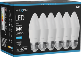 Mexen Nova 6x Λάμπα LED E27, C37, 8W, Ψυχρό - 6500K, 840 lm - L102-E27-0865-01x06