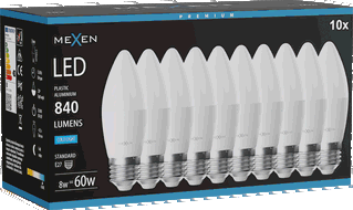 Mexen Nova 10x LED-Glühbirne E27, C37, 8W, Kalt - 6500K, 840 lm - L102-E27-0865-01x10