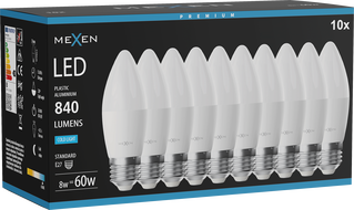 Mexen Nova 10x LED-pirn E27, C37, 8W, Külm - 6500K, 840 lm - L102-E27-0865-01x10