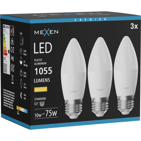 Mexen Nova 3x żarówka LED E27, C37, 10W, Ciepła - 3000K, 1055 lm - L102-E27-1030-01x03