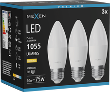 Mexen Nova 3x LED-pirn E27, C37, 10W, Soe - 3000K, 1055 lm - L102-E27-1030-01x03