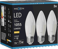 Mexen Nova 3x LED spuldze E27, C37, 10W, Silti - 3000K, 1055 lm - L102-E27-1030-01x03