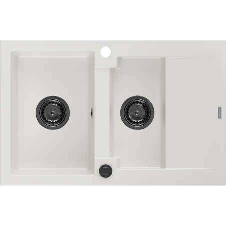 Mexen Gaspar fregadero de granito 1,5 senos con escurridor 737 x 475 mm, blanco, sifón negro - 6507731505-20-B