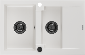 Mexen Gaspar fregadero de granito 1,5 senos con escurridor 737 x 475 mm, blanco, sifón negro - 6507731505-20-B