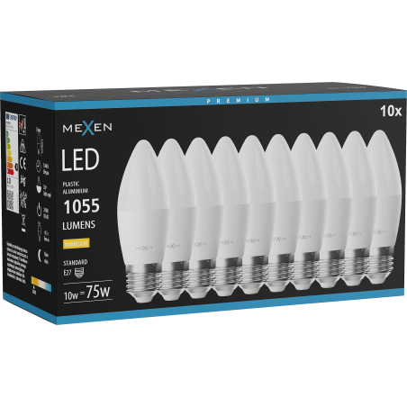 Mexen Nova 10x lampadina LED E27, C37, 10W, Calda - 3000K, 1055 lm - L102-E27-1030-01x10