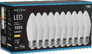 Mexen Nova 10x LED žarnica E27, C37, 10W, Topla - 3000K, 1055 lm - L102-E27-1030-01x10