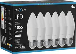 Mexen Nova 6x LED-Glühbirne E27, C37, 10W, Neutral - 4000K, 1055 lm - L102-E27-1040-01x06