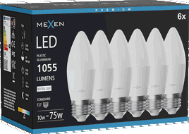 Mexen Nova 6x żarówka LED E27, C37, 10W, Neutralna - 4000K, 1055 lm - L102-E27-1040-01x06