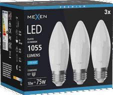 Mexen Nova 3x Lampadina LED E27, C37, 10W, Fredda - 6500K, 1055 lm - L102-E27-1065-01x03