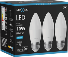 Mexen Nova 3x LED-lamp E27, C37, 10W, Koud - 6500K, 1055 lm - L102-E27-1065-01x03
