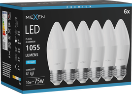 Mexen Nova 6x LED-Glühbirne E27, C37, 10W, Kalt - 6500K, 1055 lm - L102-E27-1065-01x06