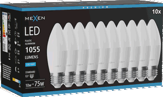 Mexen Nova 10x LED-Glühbirne E27, C37, 10W, Kalt - 6500K, 1055 lm - L102-E27-1065-01x10