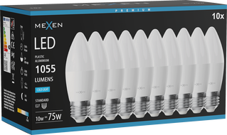 Mexen Nova 10x LED-pirn E27, C37, 10W, Külm - 6500K, 1055 lm - L102-E27-1065-01x10