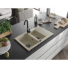 Mexen Gaspar 1,5-komorige granieten spoelbak met afdruiprek 737 x 475 mm, beige, zwarte sifon - 6507731505-69-B