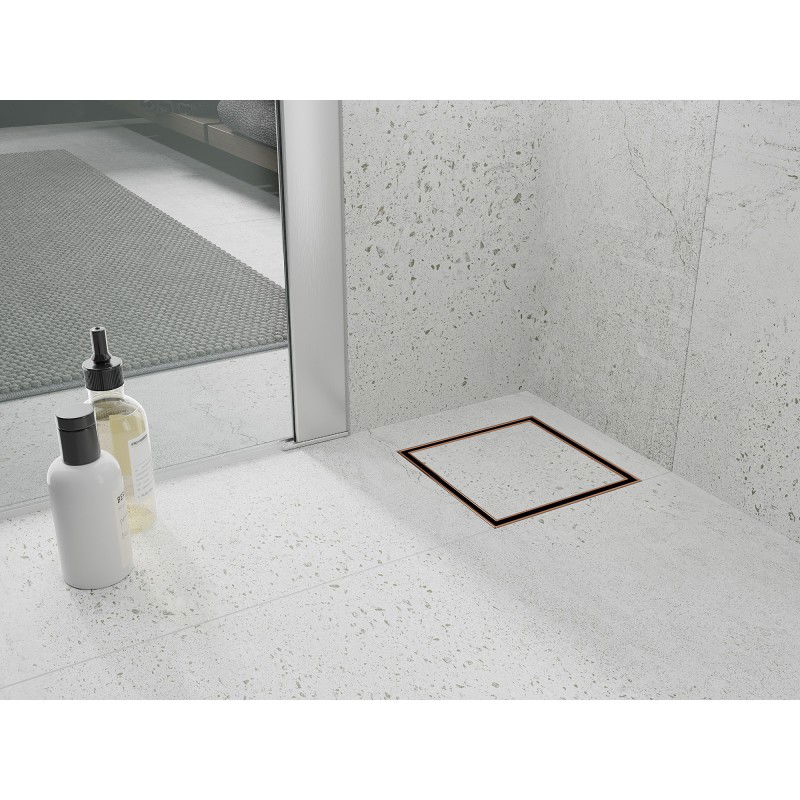 Mexen Flat-Q M13 desagüe de suelo cuadrado 15 x 15 cm, oro rosa - 1610015