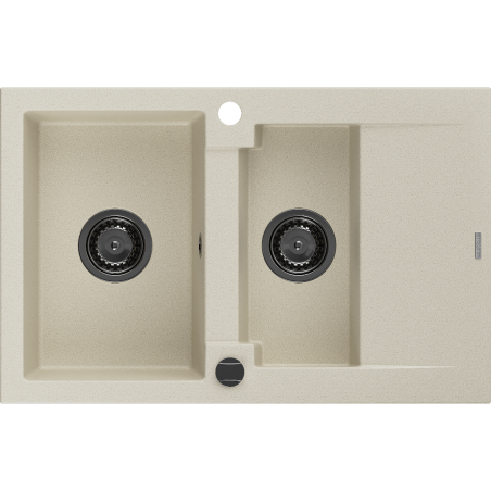 Mexen Gaspar Granitspüle 1,5-Becken mit Abtropffläche 737 x 475 mm, beige, schwarzer Siphon - 6507731505-69-B