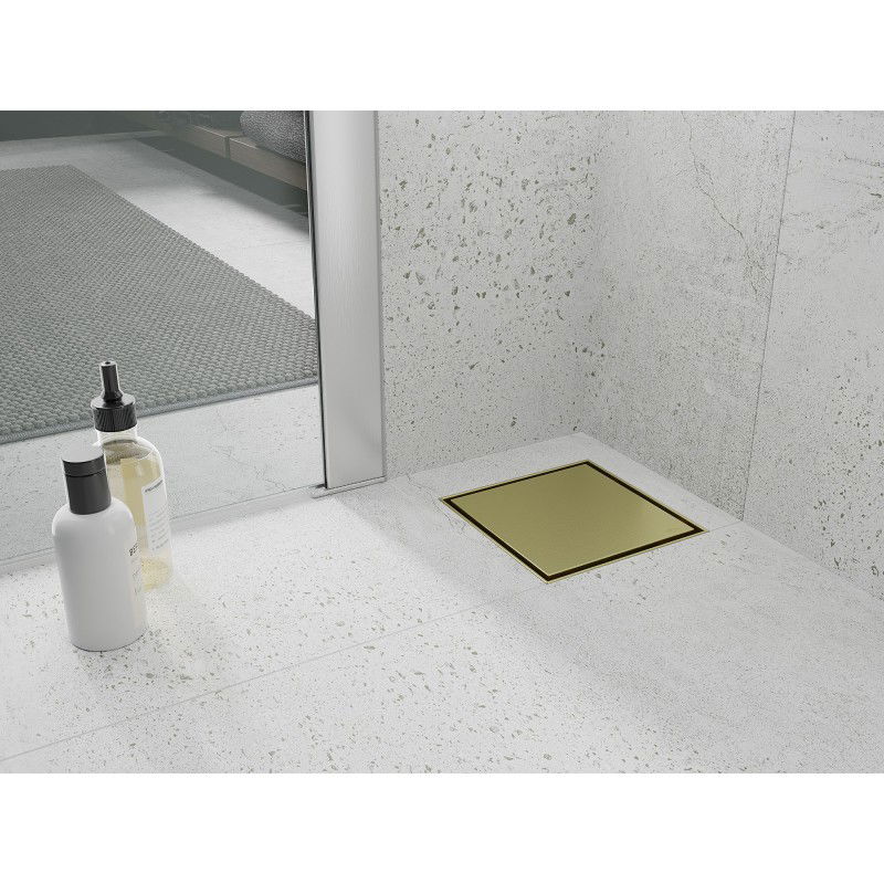 Mexen Flat-Q M13 vierkante vloerafvoer 12 x 12 cm, goud geborsteld - 1A10012