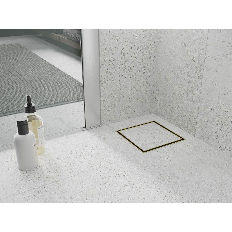 Mexen Flat-Q M13 drenaje de suelo cuadrado 15 x 15 cm, oro cepillado - 1A10015