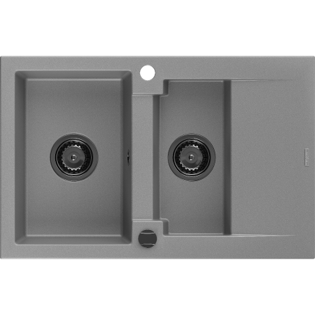 Mexen Gaspar 1,5-komorige granieten spoelbak met afdruiprek 737 x 475 mm, grijs, zwart sifon - 6507731505-71-B