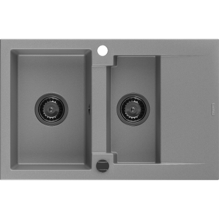 Mexen Gaspar granieten spoelbak 1,5-komorige met afdruiprek 737 x 475 mm, grijs, zwarte sifon - 6507731505-71-B