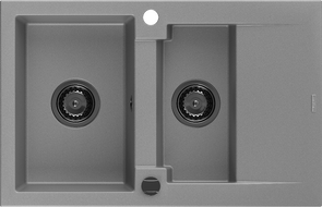 Mexen Gaspar Granitspüle 1,5-beckig mit Abtropffläche 737 x 475 mm, grau, schwarzer Siphon - 6507731505-71-B
