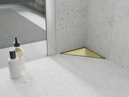 Mexen Flat-T M13 vloerafvoer driehoekig 20 x 20 cm, goud geborsteld - 1A10320