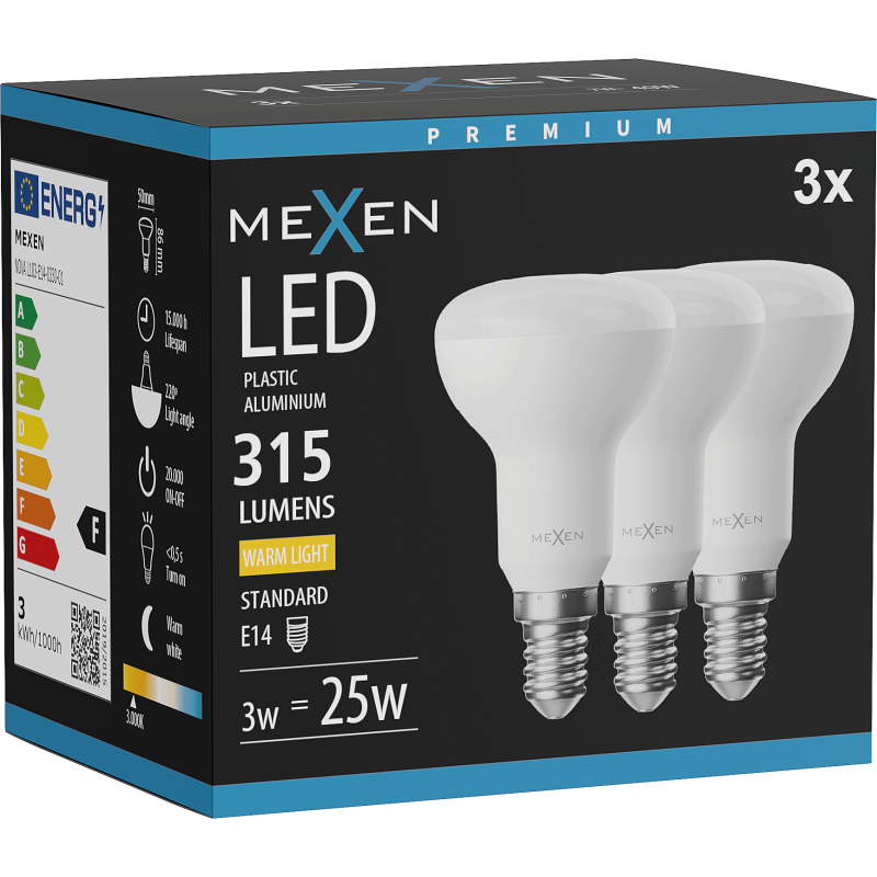 Mexen Nova 3x żarówka LED E14, R50, 3W, Ciepła - 3000K, 315 lm - L103-E14-0330-01x03