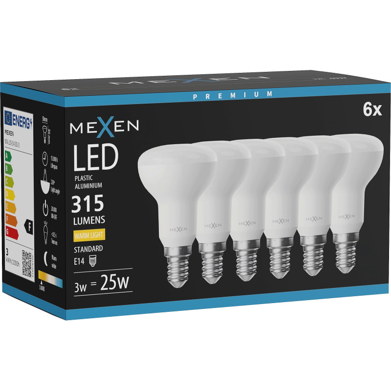 Mexen Nova 6x Bombilla LED E14, R50, 3W, Cálida - 3000K, 315 lm - L103-E14-0330-01x06