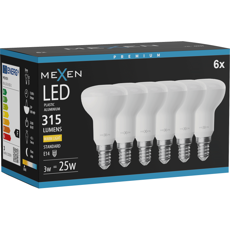 Mexen Nova 6x żarówka LED E14, R50, 3W, Ciepła - 3000K, 315 lm - L103-E14-0330-01x06