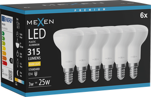 Mexen Nova 6x LED-lamp E14, R50, 3W, Soe - 3000K, 315 lm - L103-E14-0330-01x06