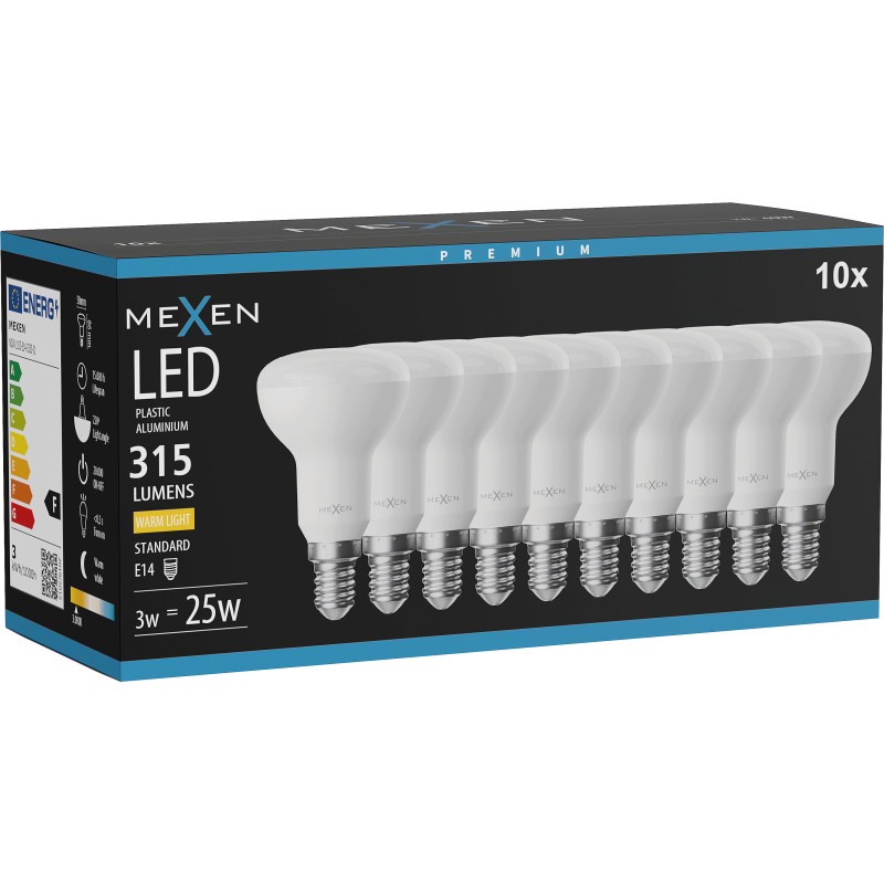 Mexen Nova 10x LED-lampa E14, R50, 3W, Varm - 3000K, 315 lm - L103-E14-0330-01x10
