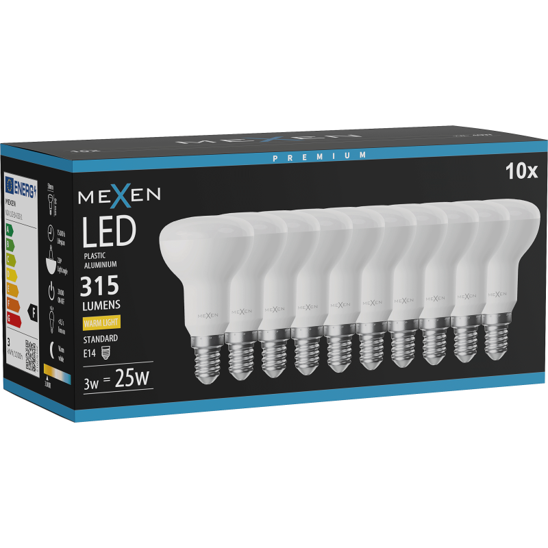 Mexen Nova 10x LED žarnica E14, R50, 3W, Topla - 3000K, 315 lm - L103-E14-0330-01x10