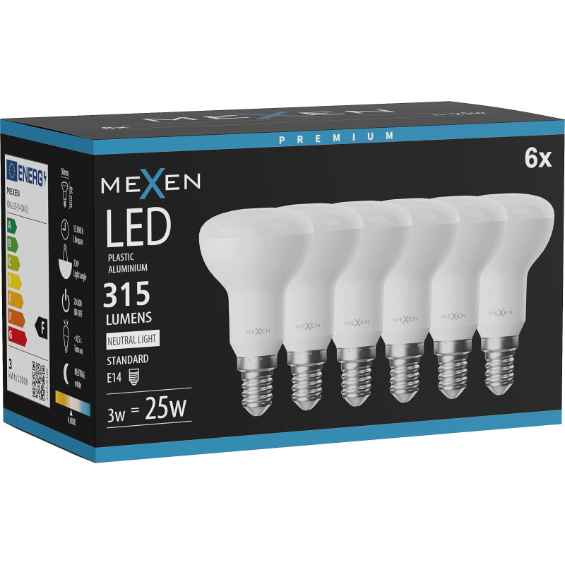 Mexen Nova 6x Bombilla LED E14, R50, 3W, Neutra - 4000K, 315 lm - L103-E14-0340-01x06