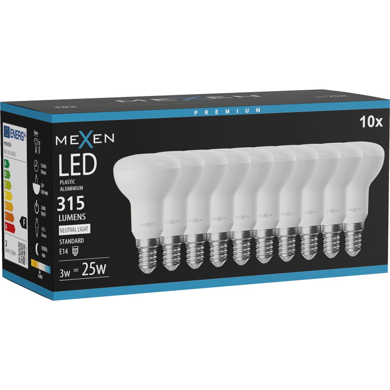 Mexen Nova 10x LED-lampa E14, R50, 3W, Neutral - 4000K, 315 lm - L103-E14-0340-01x10