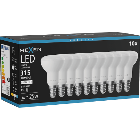 Mexen Nova 10x LED-lampa E14, R50, 3W, Neutral - 4000K, 315 lm - L103-E14-0340-01x10