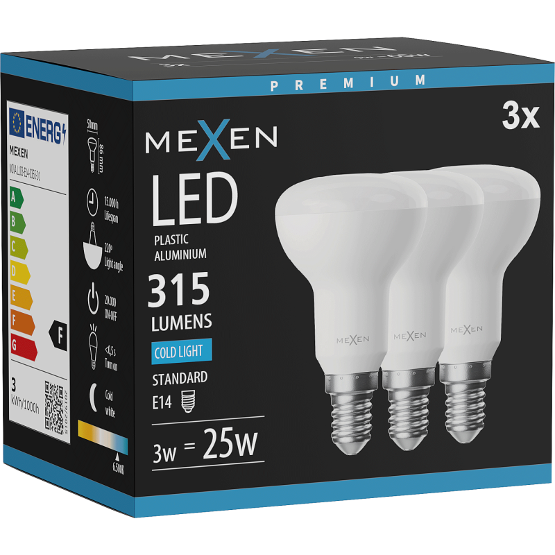 Mexen Nova 3x żarówka LED E14, R50, 3W, Zimna - 6500K, 315 lm - L103-E14-0365-01x03