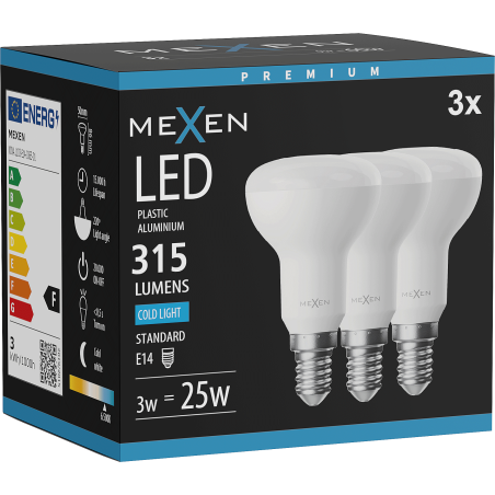 Mexen Nova 3x LED-Glühbirne E14, R50, 3W, Kalt - 6500K, 315 lm - L103-E14-0365-01x03