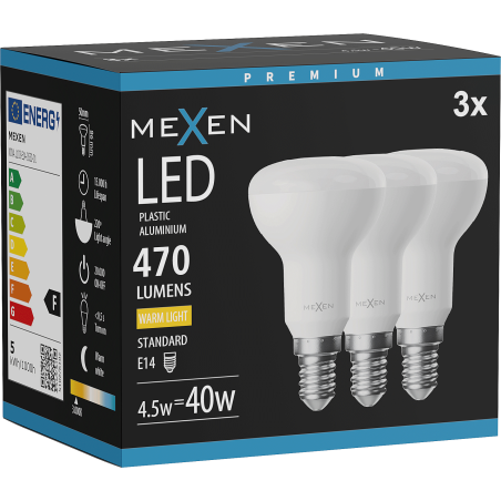 Mexen Nova 3x LED-lamppu E14, R50, 4,5W, Lämmin - 3000K, 470 lm - L103-E14-0530-01x03