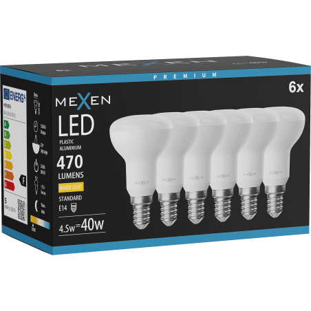 Mexen Nova 6x LED-Glühbirne E14, R50, 4,5W, Warm - 3000K, 470 lm - L103-E14-0530-01x06