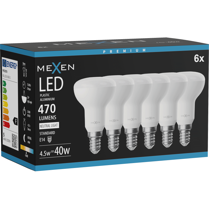 Mexen Nova 6x żarówka LED E14, R50, 4,5W, Neutralna - 4000K, 470 lm - L103-E14-0540-01x06