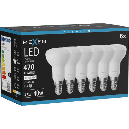 Mexen Nova 6x LED-lampa E14, R50, 4,5W, Neutral - 4000K, 470 lm - L103-E14-0540-01x06