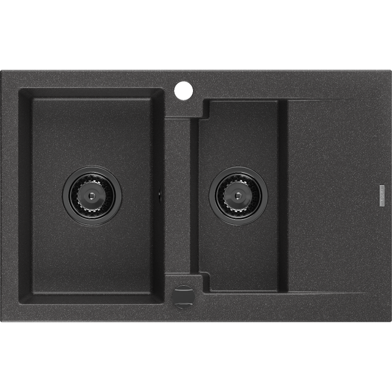 Mexen Gaspar lava-louça de granito 1,5-cuba com escorredor 737 x 475 mm, preto salpicado, sifão preto - 6507731505-76-B