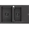 Mexen Gaspar fregadero de granito de 1,5 senos con escurridor 737 x 475 mm, negro moteado, sifón negro - 6507731505-76-B