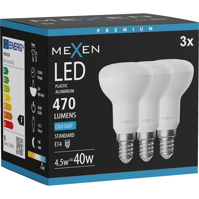 Mexen Nova 3x LED-lamp E14, R50, 4,5W, Koud - 6500K, 470 lm - L103-E14-0565-01x03