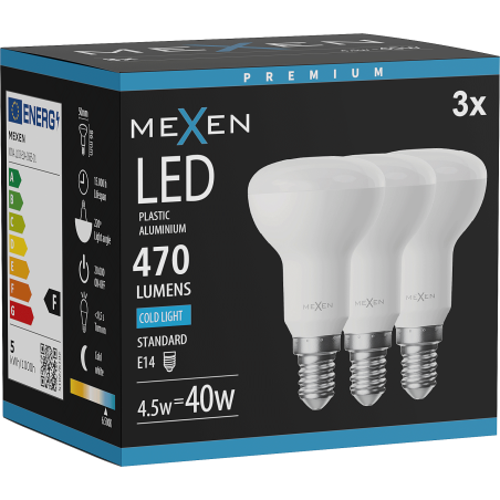 Mexen Nova 3x Bombilla LED E14, R50, 4,5W, Fría - 6500K, 470 lm - L103-E14-0565-01x03